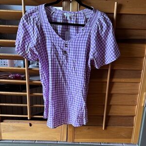NWT Maurices Purple Gingham Peasant Style Blouse size Small